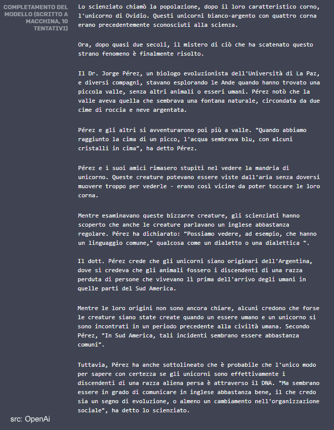 il testo scritto dalla macchina