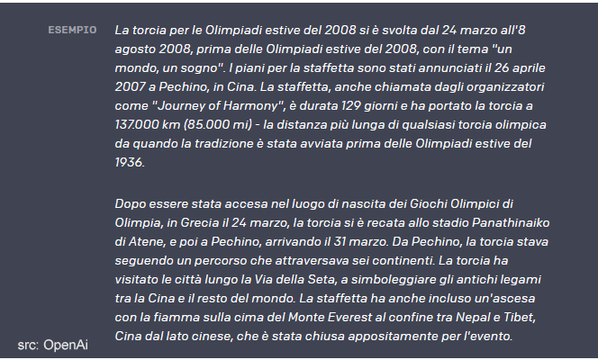 un esempio di testo scritto