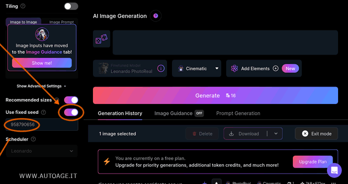 attiviamo il seed sulla generazione delle foto