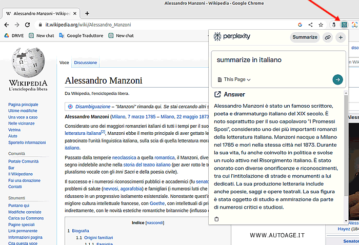 l'estensione di Perplexity su Chrome